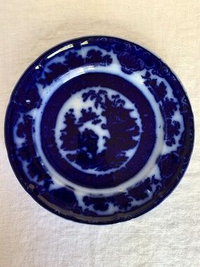 Antique Flow Blue “Temple” Plate – 9”